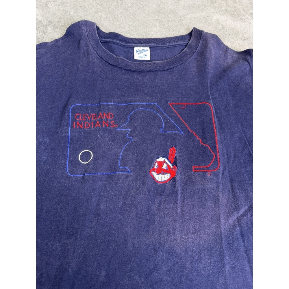 Vintage 90s Cleveland Indians MLB T Shirt Men's Size 2XL Blue - Picture 5 of 11
